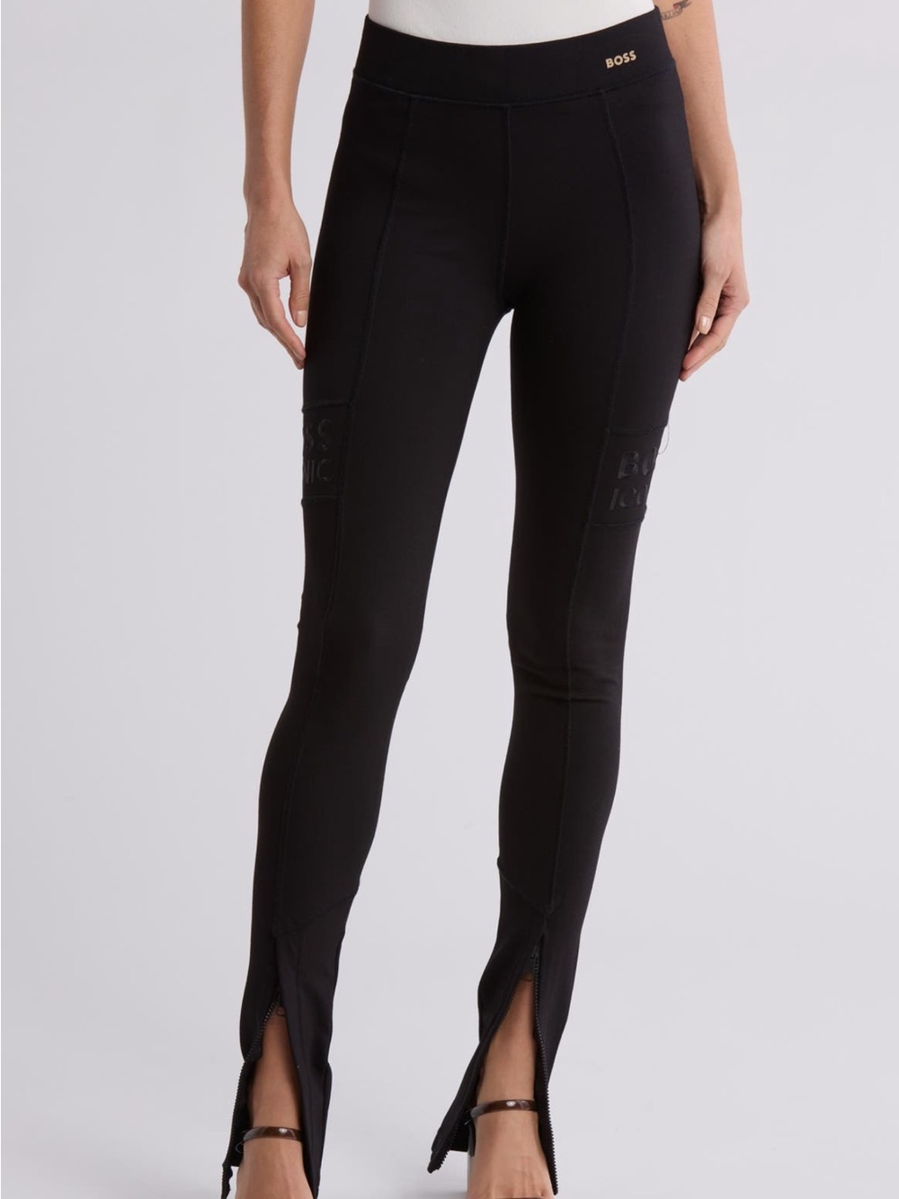 Boss Black Slim Zip-Hem Leggings with Subtle Logo